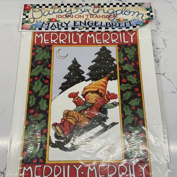 Mary Engelbreit Merrily Sledding Christmas Iron On Transfer #6543 ME 1990 NOS - Picture 8 of 12